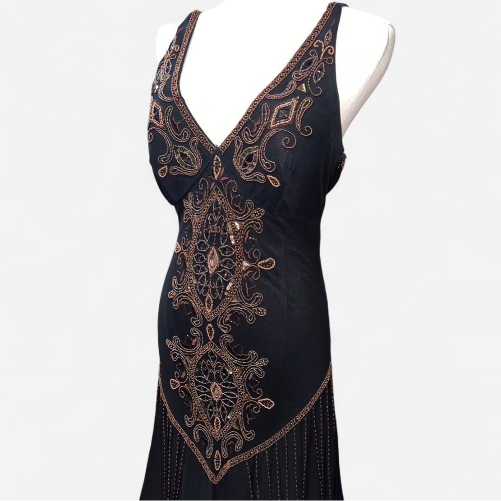 Vintage Cachè Chic Black and Brown Embellished Evening Gown - Picture 9 of 12